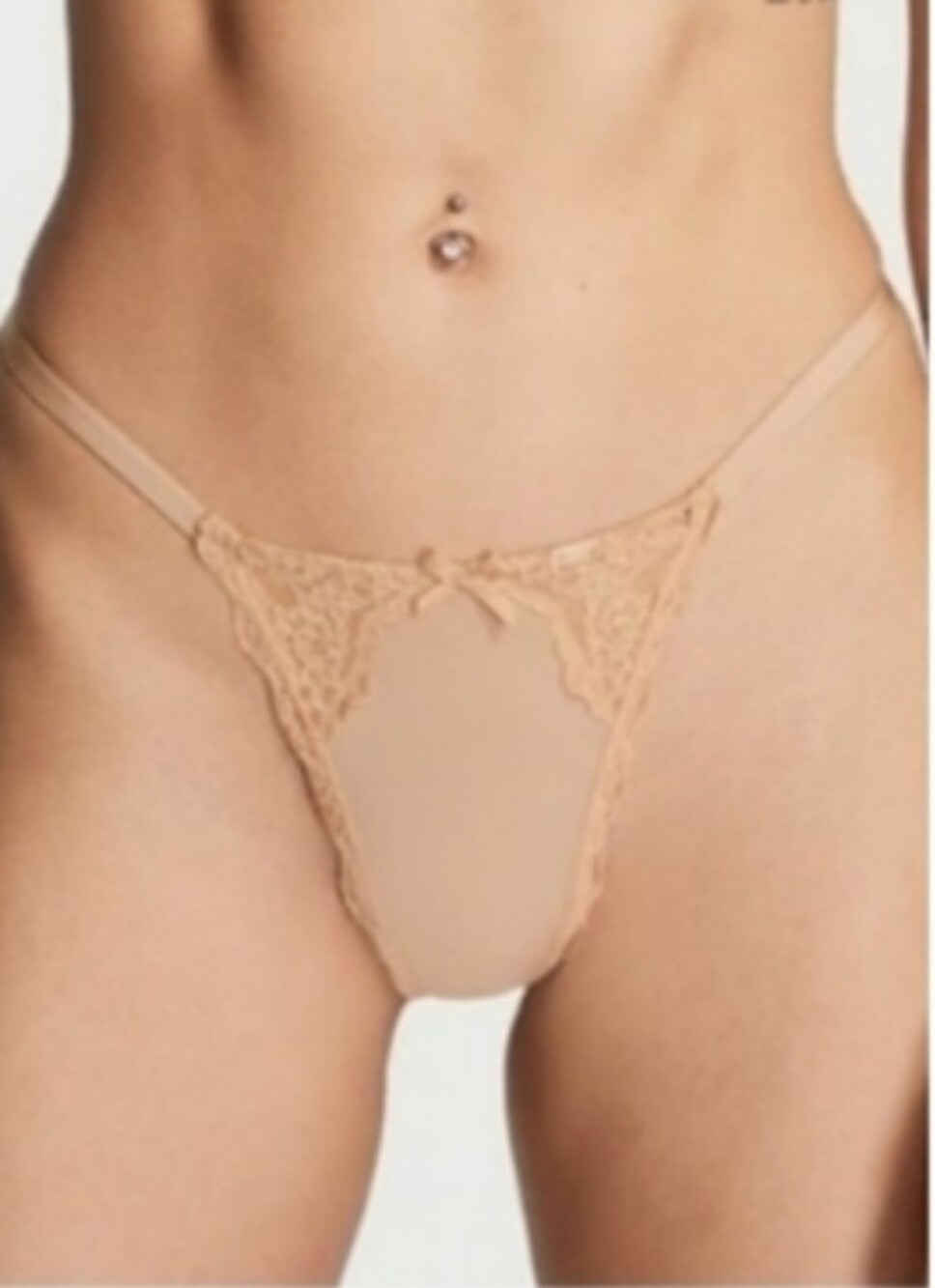 Victoria's Secret Dream Angels Lace-Trim V-String Panty SMALL BEIGE